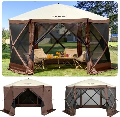 VEVOR Paviljoentent, 3,6 x 3,6 m, 6-zijdige pop-up campingtent met gaasramen, draagtas, grondpinnen, grote schaduwtent voor kamperen, gazon en achtertuin