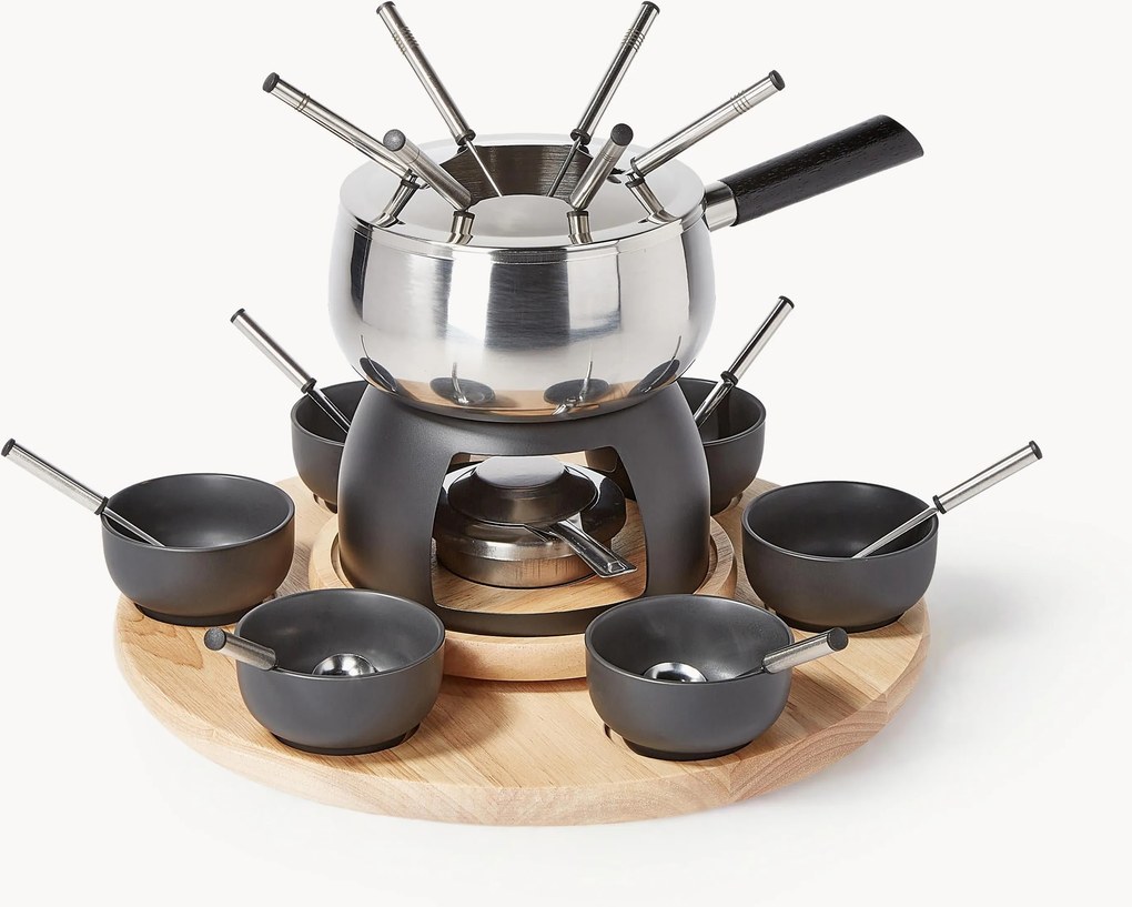 Fondueset Maro van roestvrij staal en porselein, 6 personen (22-delig)