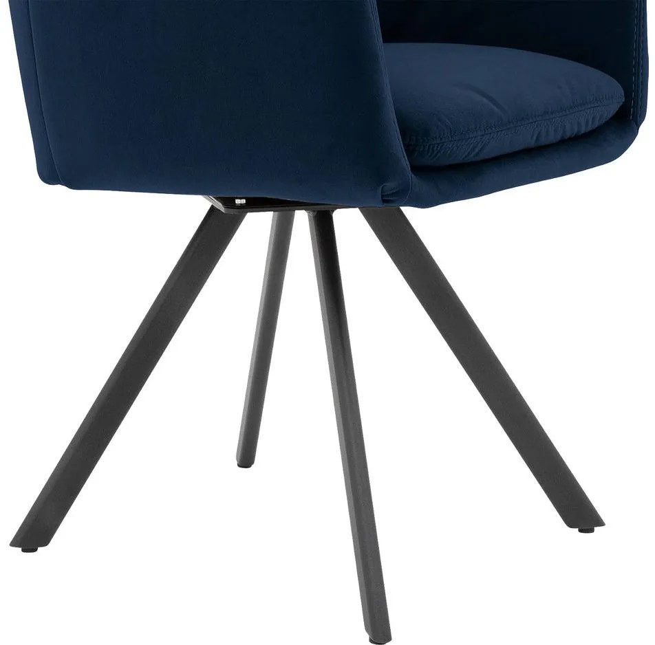Goossens Excellent Eetkamerstoel Binn blauw stof graden draaibaar met return functie met armleuning, stijlvol landelijk