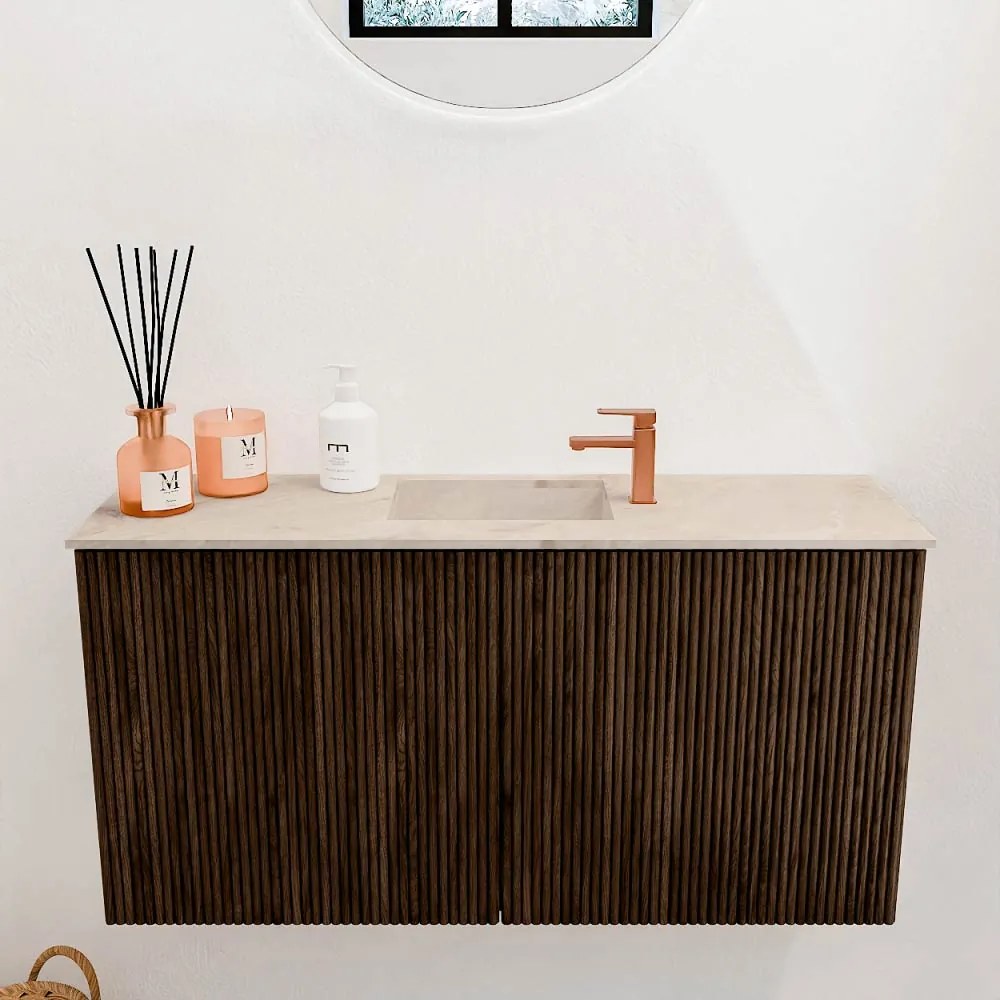 Mondiaz Joya DLux 80cm toiletmeubel walnut met wastafel faye midden 1 kraangat frappe
