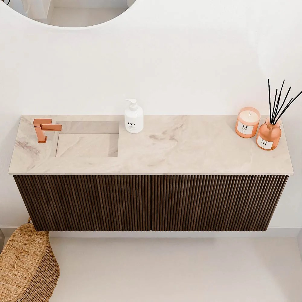 Mondiaz Joya DLux 90cm toiletmeubel walnut met wastafel faye links 1 kraangat frappe