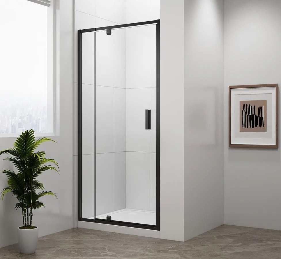 Polysan Easy Black douche draaideur helder glas 90x190cm zwart mat