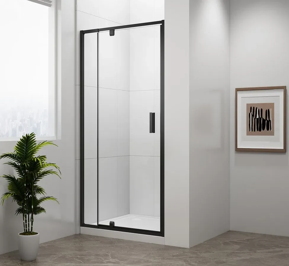Polysan Easy Black douche draaideur helder glas 90x190cm zwart mat