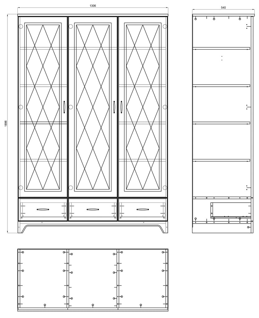 Kast PROVENZA SZD3SZ3 Eiken Steen/Wit Mat - RETRO 3-DEURS KLEERKAST MET LADE, LEGPLANK EN KLEDINGSTANG