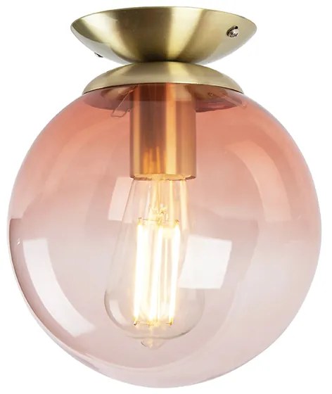 Art deco plafondlamp messing met roze glas - Pallon
