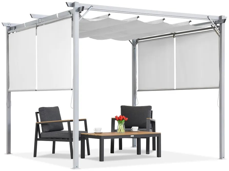 Witte terraspergola met rolgordijnen La Palma 3x3 Garden Point