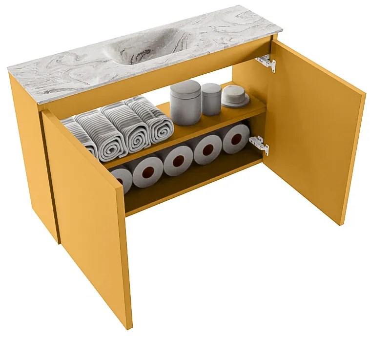 Mondiaz Ture DLux toiletmeubel 80cm ocher met wastafel glace midden met kraangat