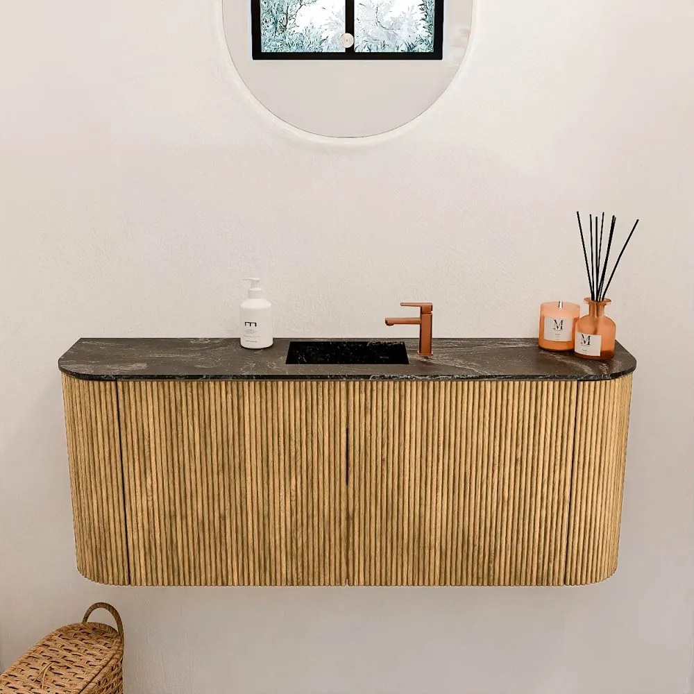 Mondiaz Joya DLux 105cm toiletmeubel ronding links/rechts oak met wastafel faye midden 1 kraangat lava