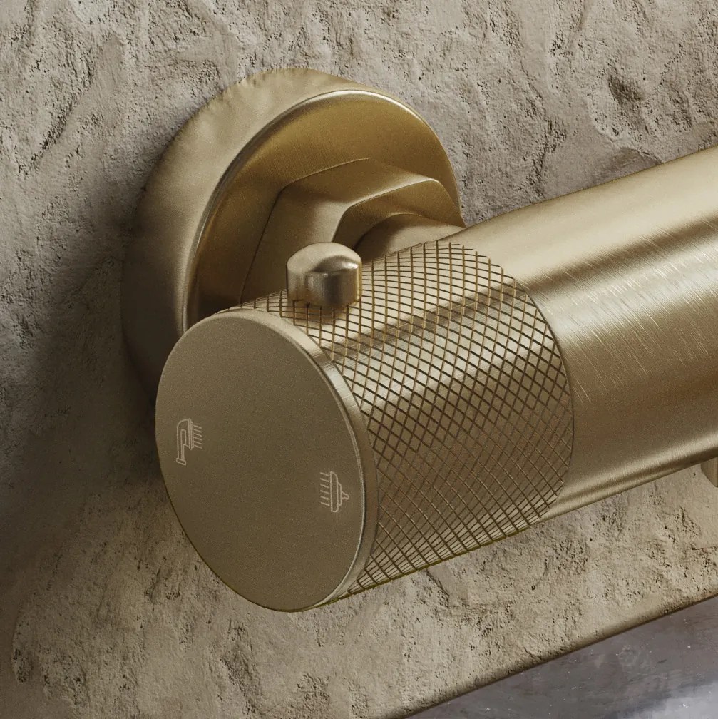 Saniclear Brass Curved thermostatische opbouw badkraan met handdouche geborsteld messing - mat goud