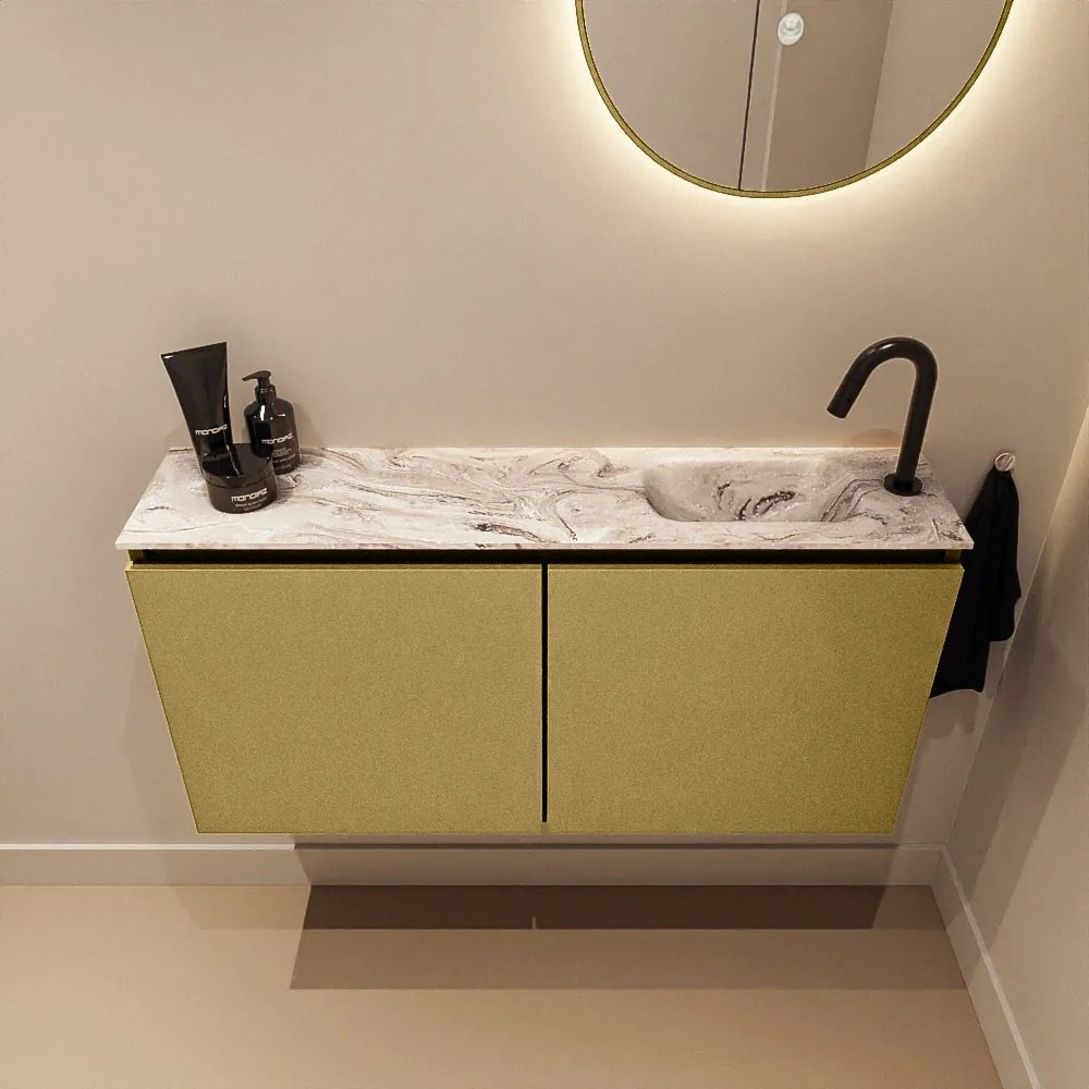 Mondiaz Ture DLux toiletmeubel 100cm oro met wastafel glace rechts met kraangat