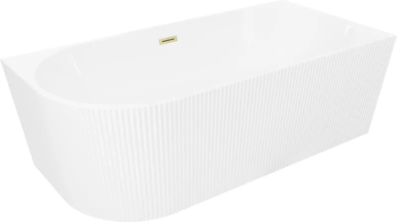 Mexen Silo vrijstaande hoekbad rechts geribbeld 170 x 80 cm, wit, overloop geborsteld goud - 52891708000P-55