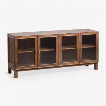 Ildara Dressoir Van Mangohout En Glas ↔︎ 170 Cm & Goudkleurig - Donker Mangohout - Sklum