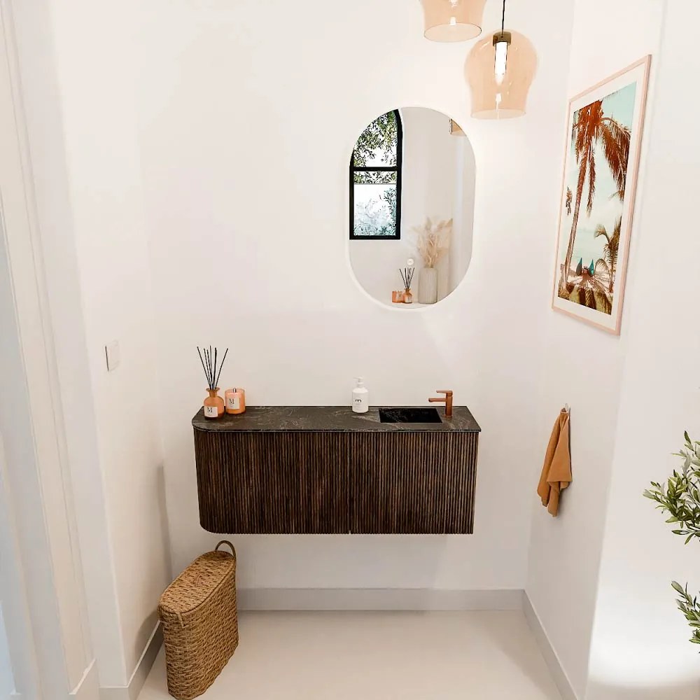 Mondiaz Joya DLux 100cm toiletmeubel ronding links walnut met wastafel faye rechts 1 kraangat lava