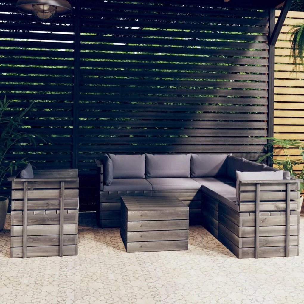 vidaXL 7-delige Loungeset met kussens pallet massief grenenhout