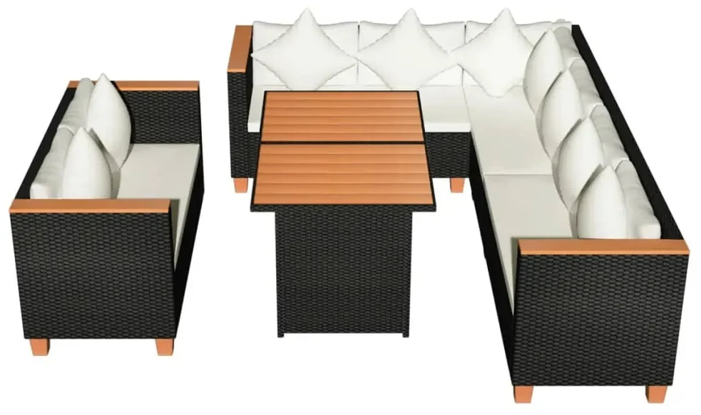 vidaXL 5-delige Loungeset met kussens poly rattan zwart