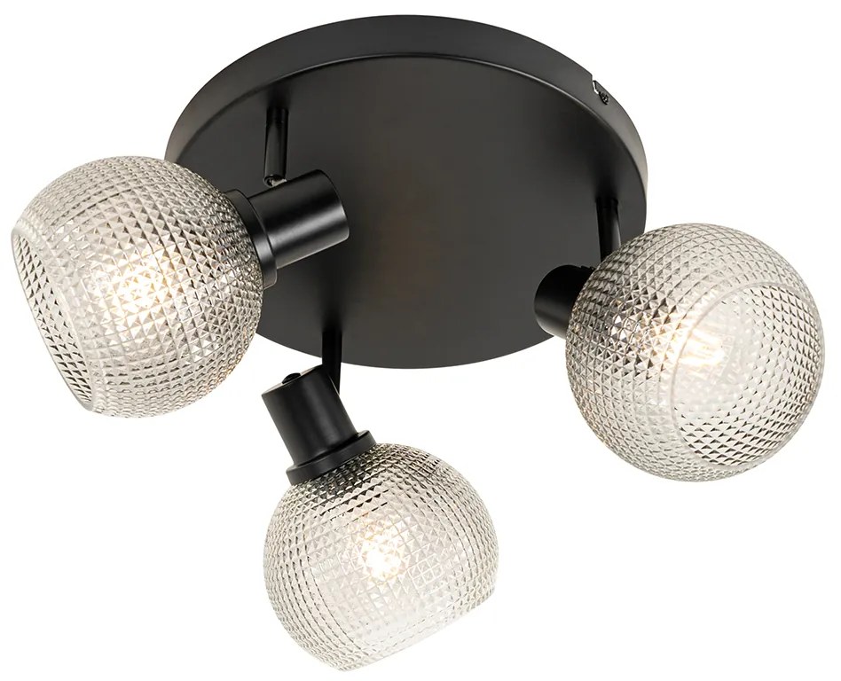 Design spot zwart met smoke glas 3-lichts rond - Chico
