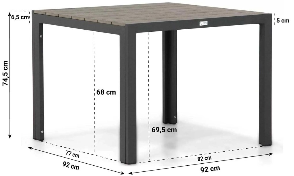 Tuinset 4 personen 92 cm Aluminium/Kunststof Grijs Lifestyle Garden Furniture Salina/Young