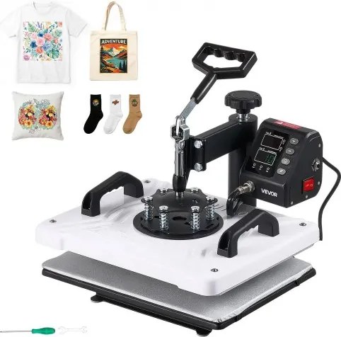 VEVOR Transferpers 29x38cm Sublimatiemachine 900W Textielpers, Zwenkarm Snelle & Gelijkmatige Verwarming Tijd- & Temperatuurregeling T-shirts Draagtassen Kussenslopen Sokken