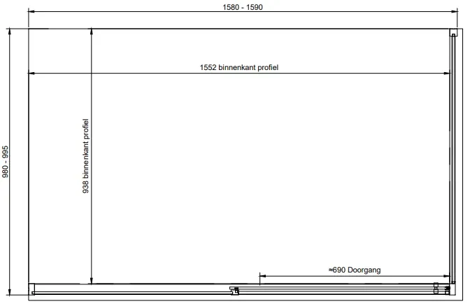 van Rijn ST06 douchecabine met 160cm softclose deur en rookglas chroom 160x100cm