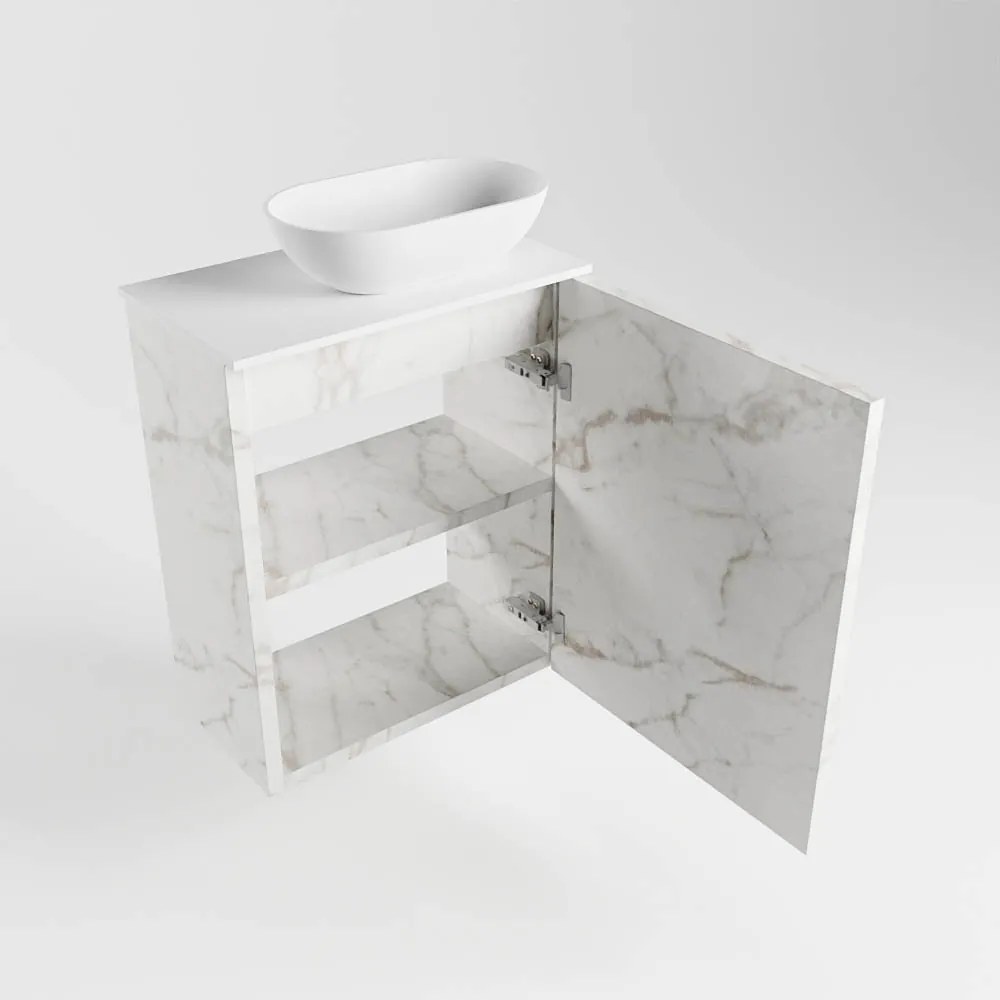 Mondiaz Fowy toiletmeubel 40cm Carrara met witte waskom rechts en kraangat