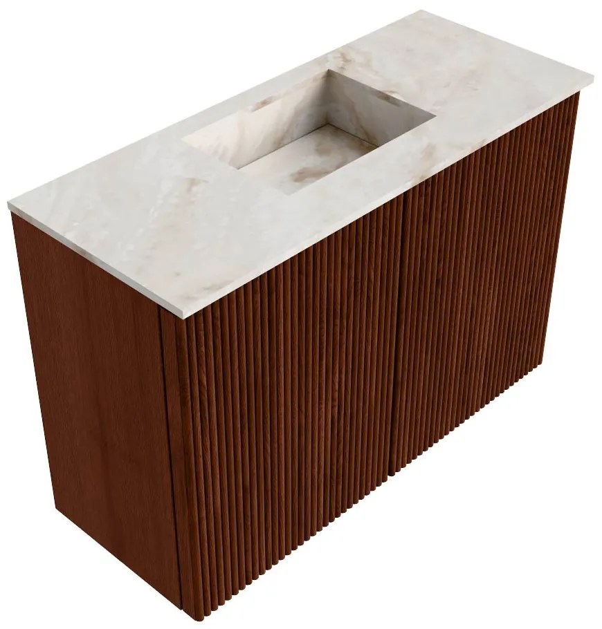 Mondiaz Joya DLux 60cm toiletmeubel ruby met wastafel faye midden zonder kraangat frappe