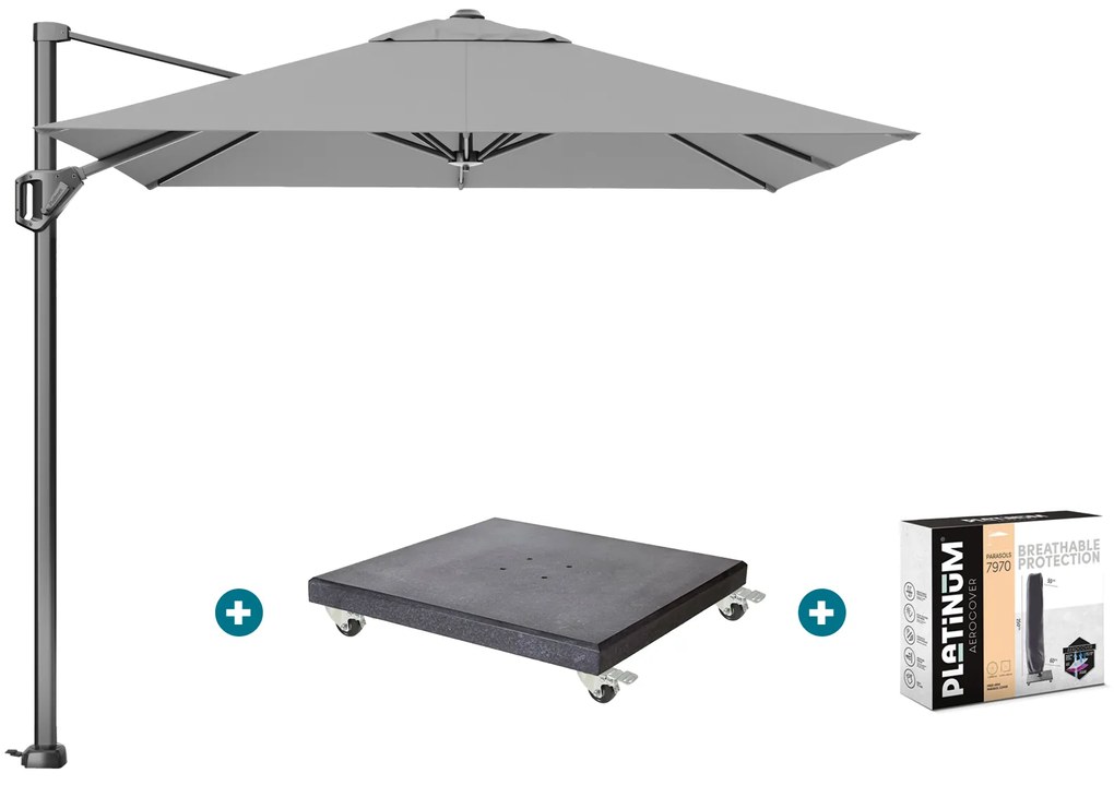 Platinum Voyager zweefparasol T1 2.5x2.5 m. - Light Grey met Modena voet en hoes