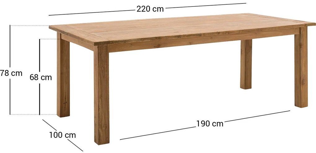 Goossens Eettafel Teck, 220 x 100 cm