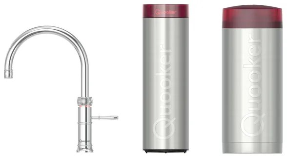 Quooker Classic Fusion Round kokendwaterkraan - draaibare uitloop - Combi incl. Cube reservoir - Warm / kokend / bruisend / gefilterd water - Chroom 22CFRCHR-CUBE