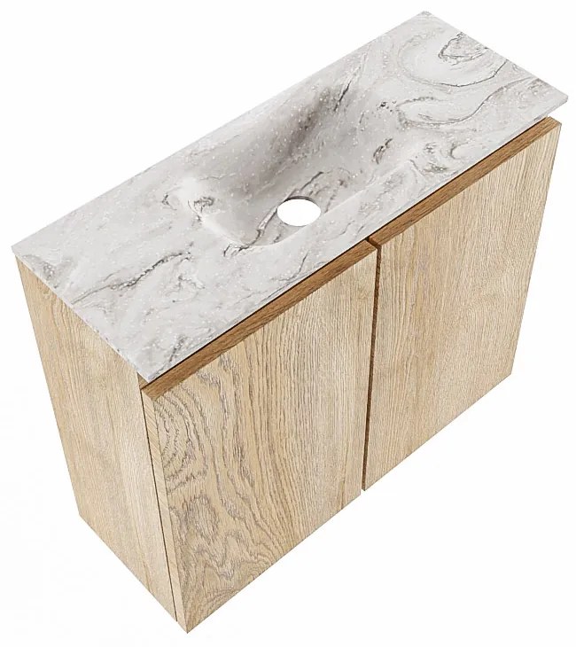 Mondiaz Ture DLux toiletmeubel 60cm washed oak met wastafel glace midden met kraangat