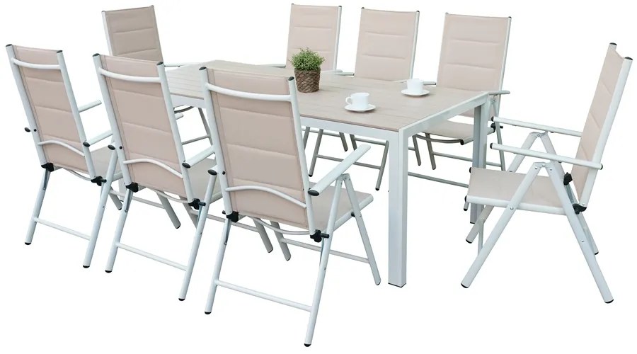 Aluminium tuinmeubelen met grote Polywood Verona tafel voor 12 personen Garden Point beige