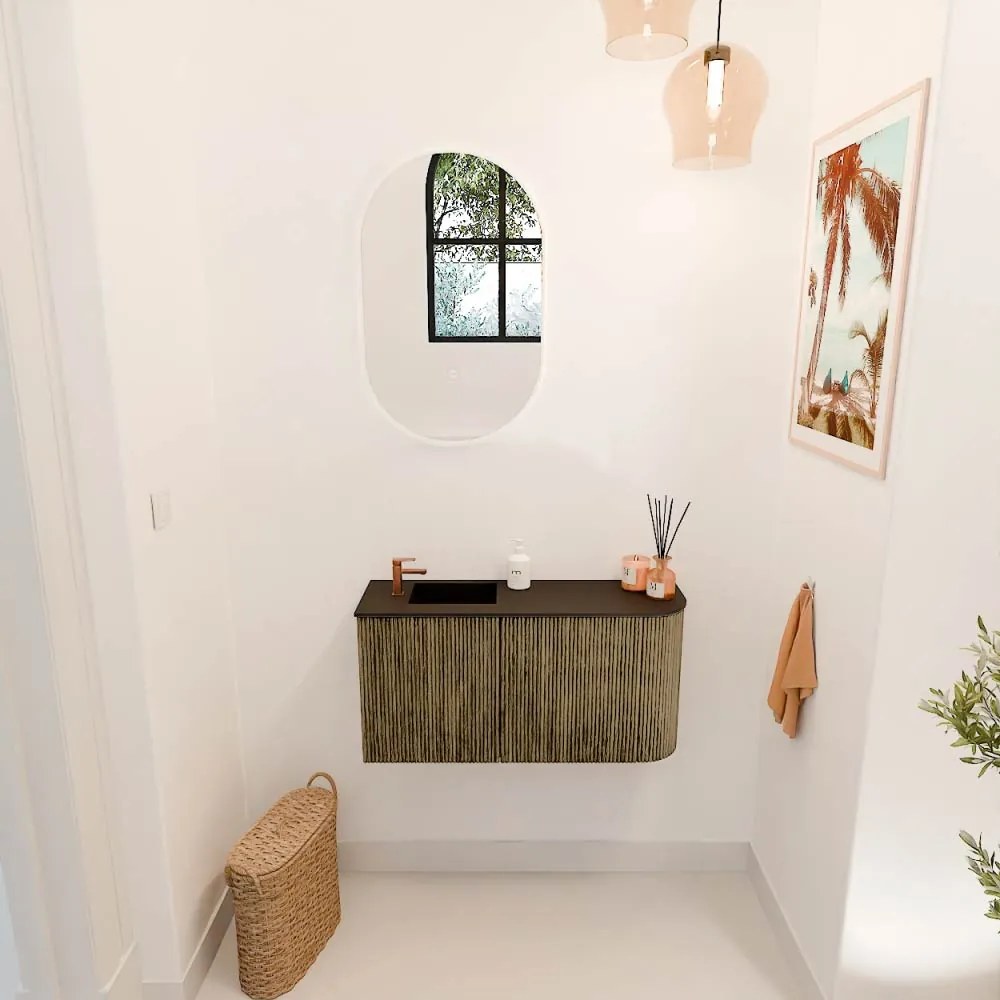Mondiaz Joya 80cm toiletmeubel ronding rechts dusk met wastafel faye links 1 kraangat urban