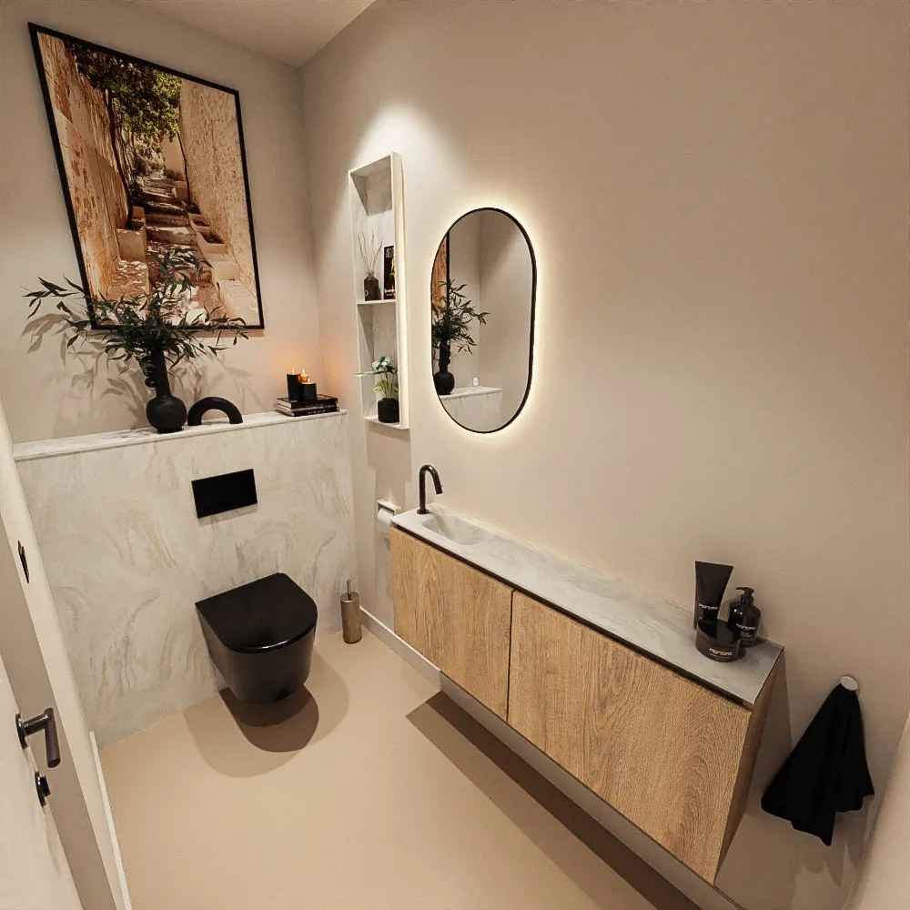 Mondiaz Ture DLux toiletmeubel 120cm washed oak met wastafel ostra links met kraangat