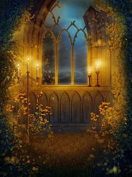 Ilustratie Window with candles and vines, FairytaleDesign