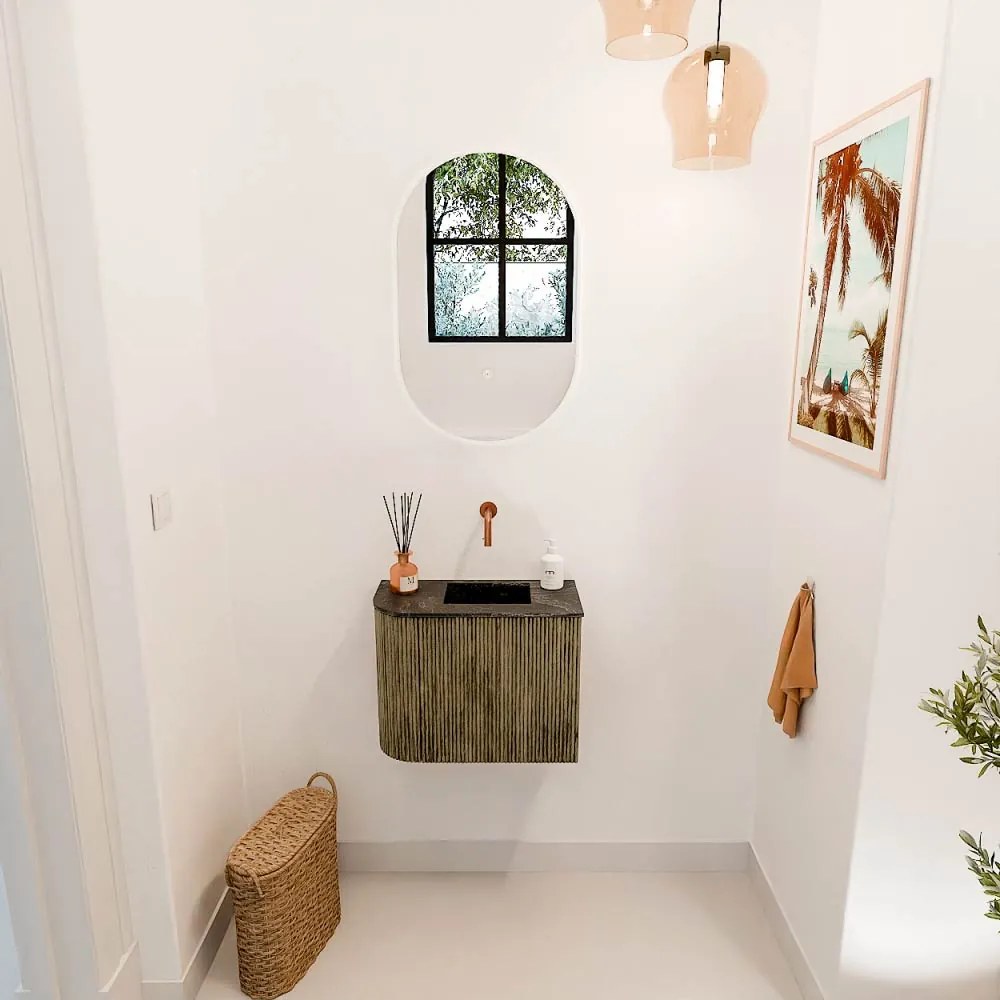 Mondiaz Joya DLux 50cm toiletmeubel ronding links dusk met wastafel faye rechts zonder kraangat lava