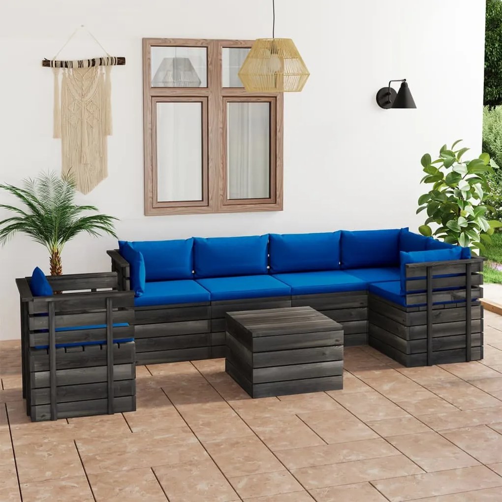 vidaXL 7-delige Loungeset met kussens pallet massief grenenhout