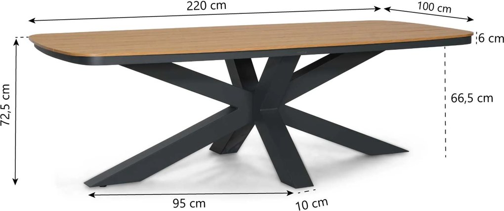 Tuinset 6 personen 220 cm Rope Grijs Lifestyle Garden Furniture Vicente/Camila