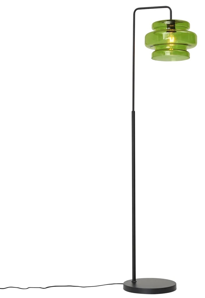 Retro vloerlamp zwart met groen glas - Denise Retro E27 rond Binnenverlichting Lamp