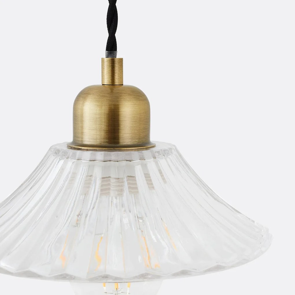 Hanglamp in messing en geribbeld glasØ19,3 cm, Iloa