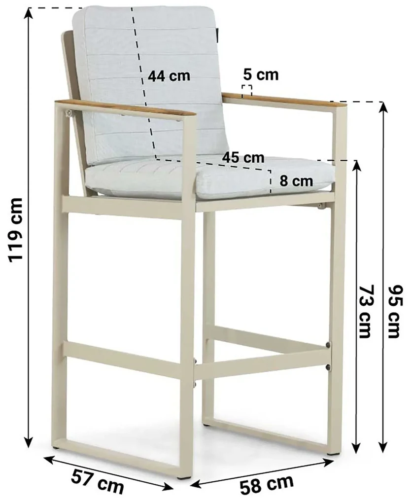Barstoel Aluminium/Teak Taupe-naturel-bruin Lifestyle Garden Furniture Faro