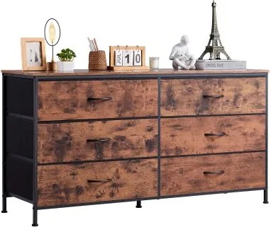 VEVOR tv-meubel met 6 laden en opbergruimte, ladekast met stevig stalen frame, stoffen opbergtoren voor slaapkamer, halkast, rustiek bruin