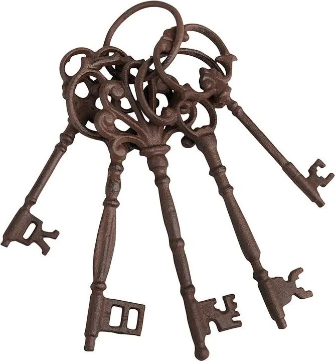 Esschert Design Sleutelbos met 5 sleutels - Tuindecoratie - Gietijzer