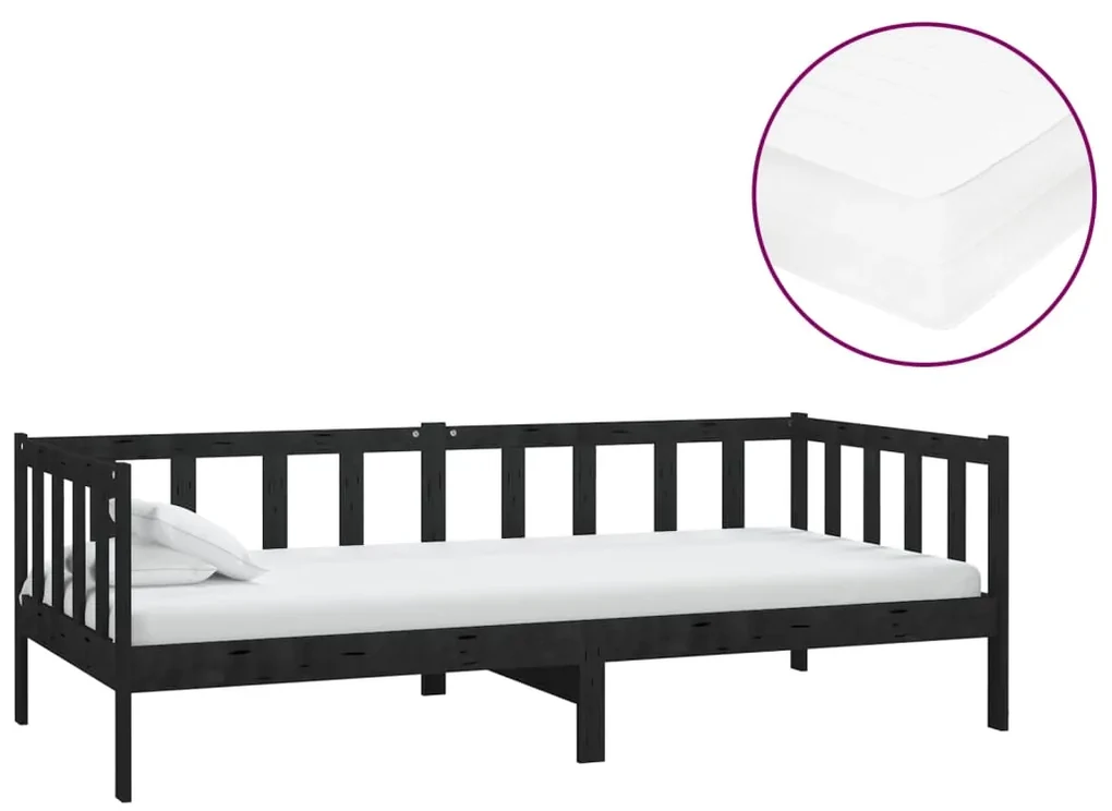 vidaXL Slaapbank met matras massief grenenhout zwart 90x200 cm