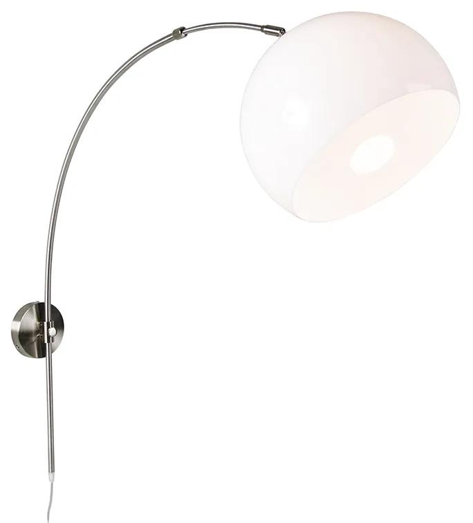 Retro wandbooglamp staal met witte kap verstelbaar Art Deco, Modern, Retro E27 Binnenverlichting Lamp