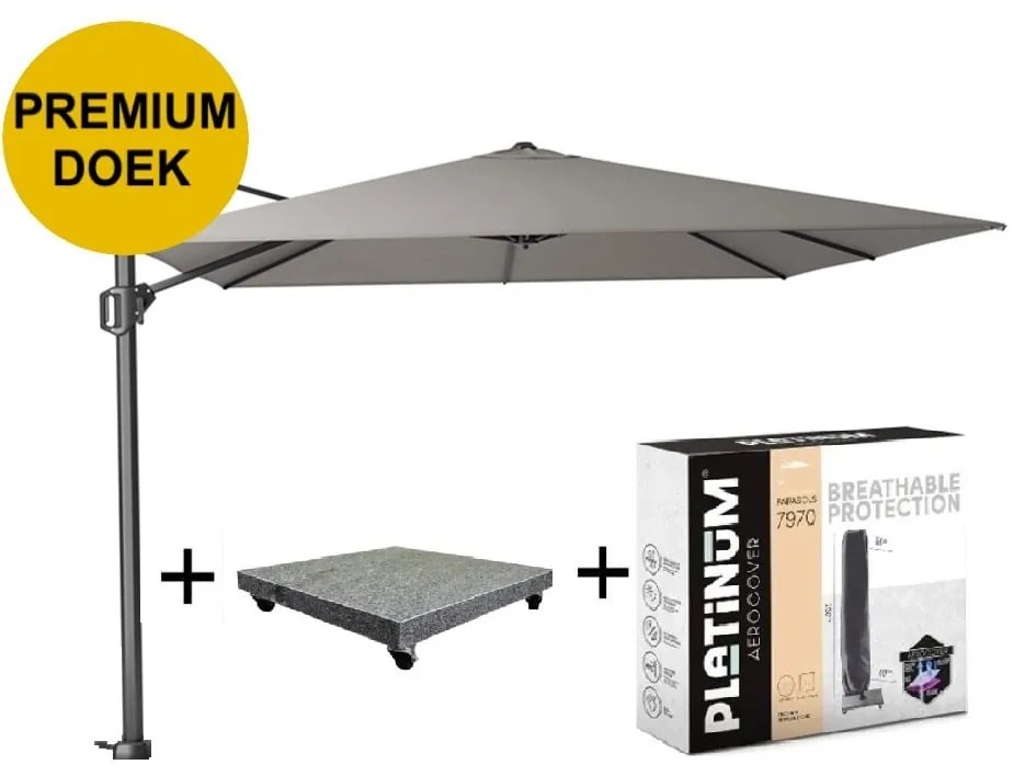 Challenger T1 premium zweefparasol 300x300 cm manhattan  met parasolvoet 90kg en hoes