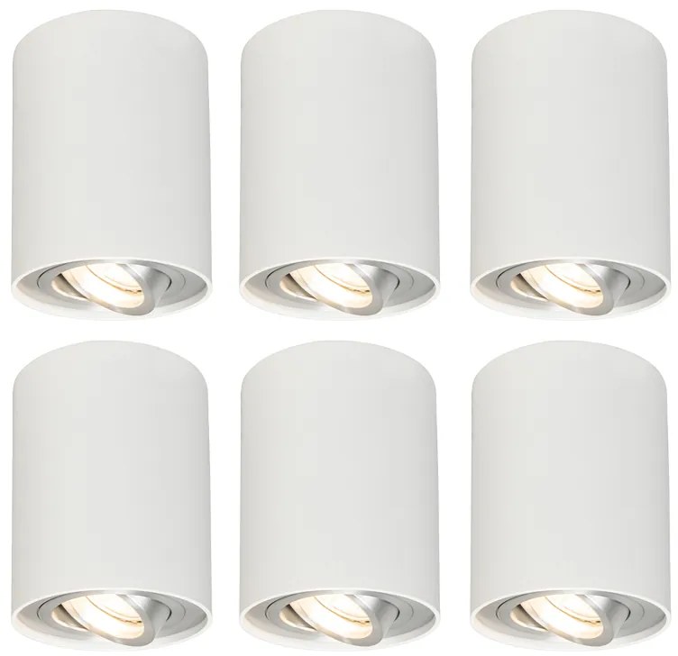 Set van 6 Spot / Opbouwspot / Plafondspots wit draai- en kantelbaar - Rondoo up Design, Modern GU10 Binnenverlichting Lamp