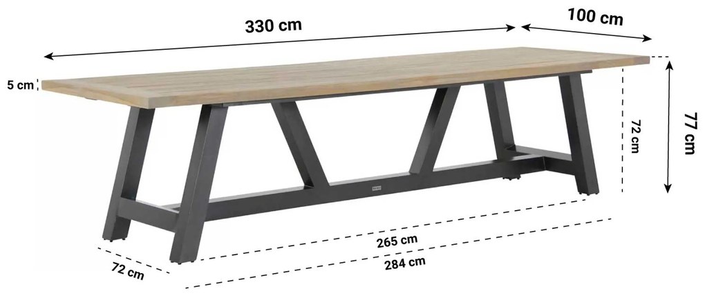 Dining Tuintafel rechthoekig 330 x 100 cm Aluminium/teak Grijs Trente