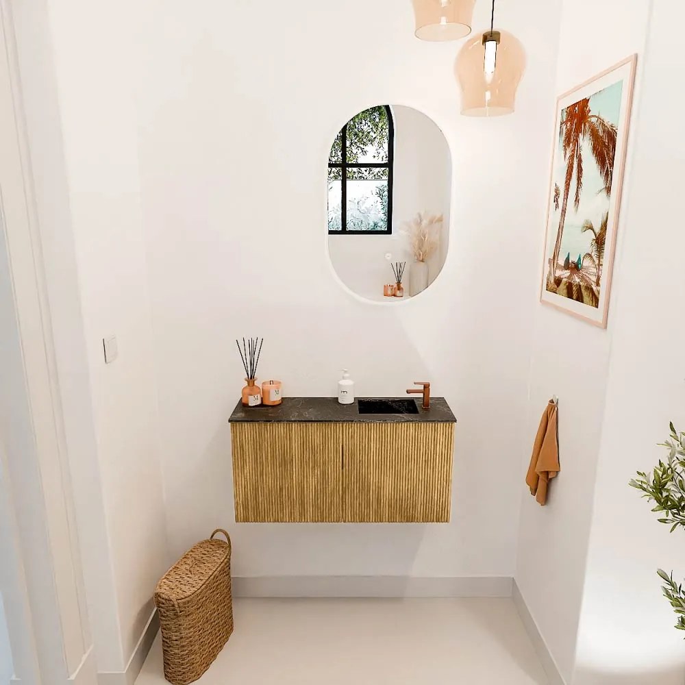 Mondiaz Joya DLux 80cm toiletmeubel oak met wastafel faye rechts 1 kraangat lava