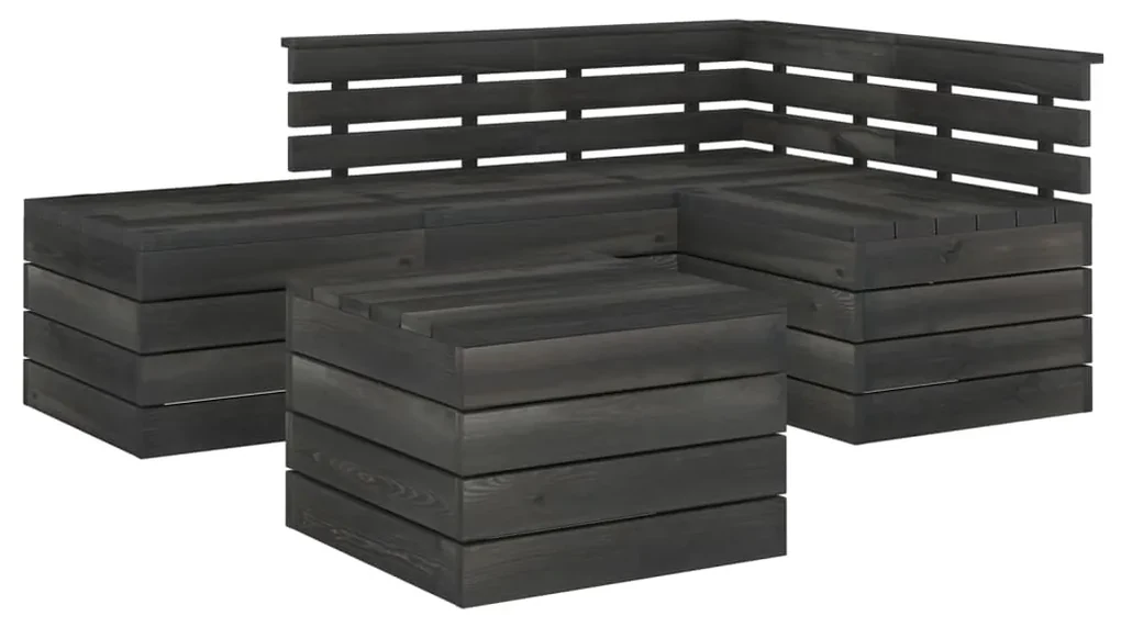 vidaXL 5-delige Loungeset pallet massief grenenhout donkergrijs
