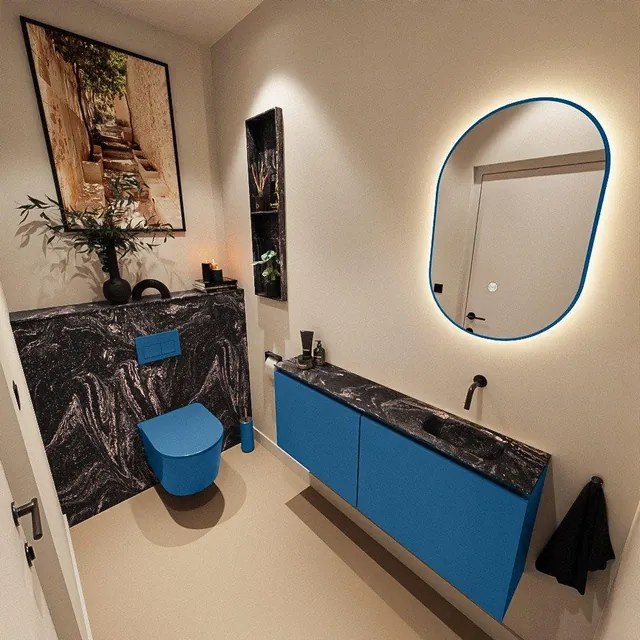 MONDIAZ TURE-DLUX 120cm toiletmeubel Jeans. EDEN wastafel Lava positie rechts. Zonder kraangat. TUREDX120JEAR0LAV