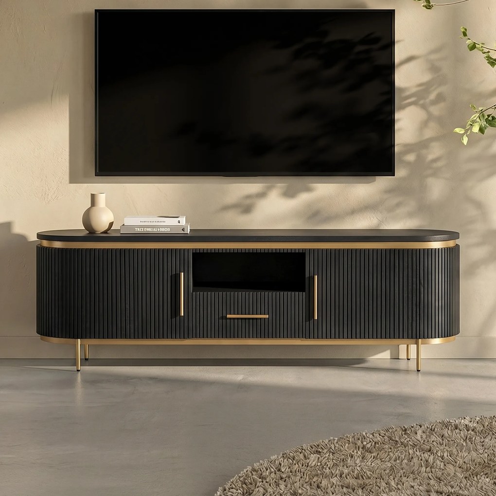 Tv-meubel Ovaal Met Messing 180 Cm - 180x45x55cm.